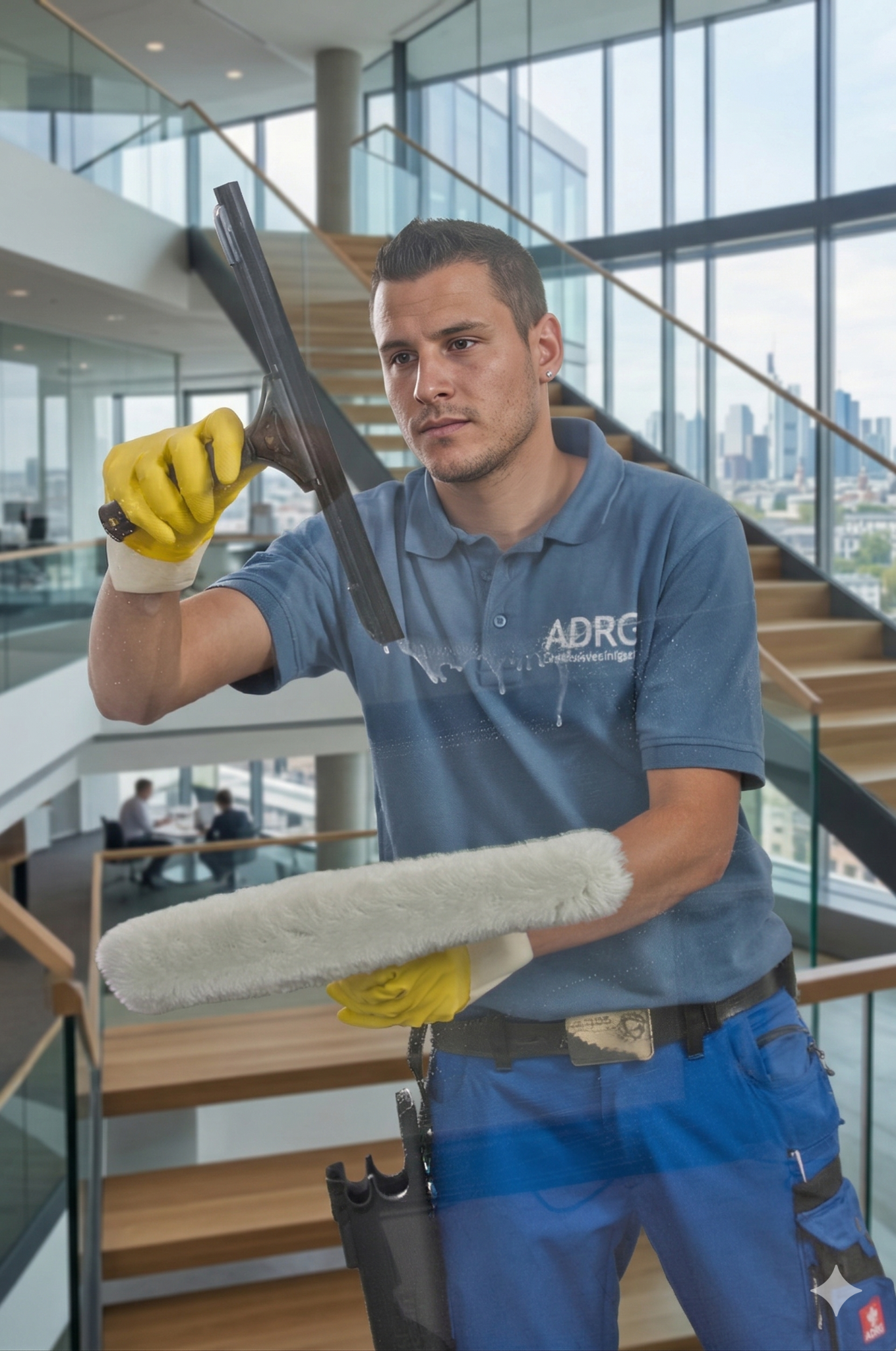 Glasreinigung an einem Bürogebäude